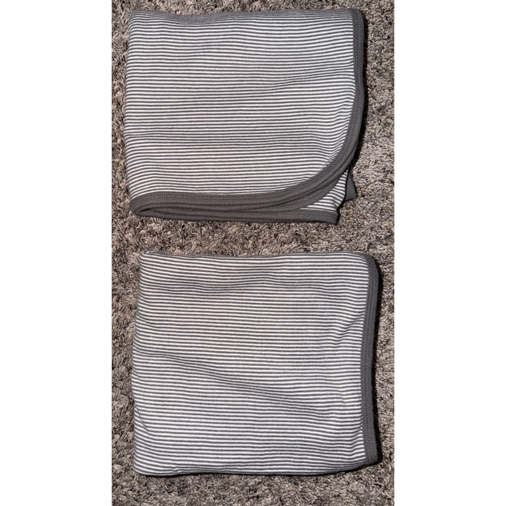 Carter's Stripe Light Gray White Swaddle Stretch Cotton Knit Jersey Baby Blanket
